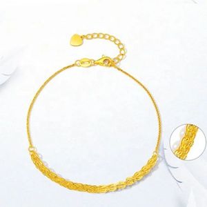Xinfly Non Tarnish Women Gifts18K Pure Real <b>Solid</b> Yellow Gold Woven Chain <b>Bracelets</b> with Heart - Product Image 4