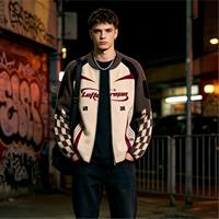 Blouson en maille épaisse de haute qualité pour motard, avec logo personnalisé, fermeture éclair intégrale, style vintage de course, pour usage quotidien, décontracté ou sportif