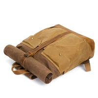 Sac à dos de voyage à enroulement pour homme, en toile cirée vintage avec finitions en cuir, grande capacité, sac à dos pour ordinateur portable