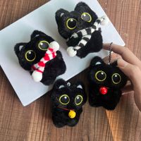 Porte-clés en peluche chat noir mignon, pendentif chaton de dessin animé, jouet en peluche doux, porte-clés de voiture, décorations de sac, cadeaux pour enfants