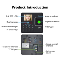 Máquina de Control de Acceso y Asistencia con Pantalla Táctil de 5 Pulgadas, Huella Dactilar, RFID, Reconocimiento Facial Dinámico, Terminal de Seguridad para Puertas