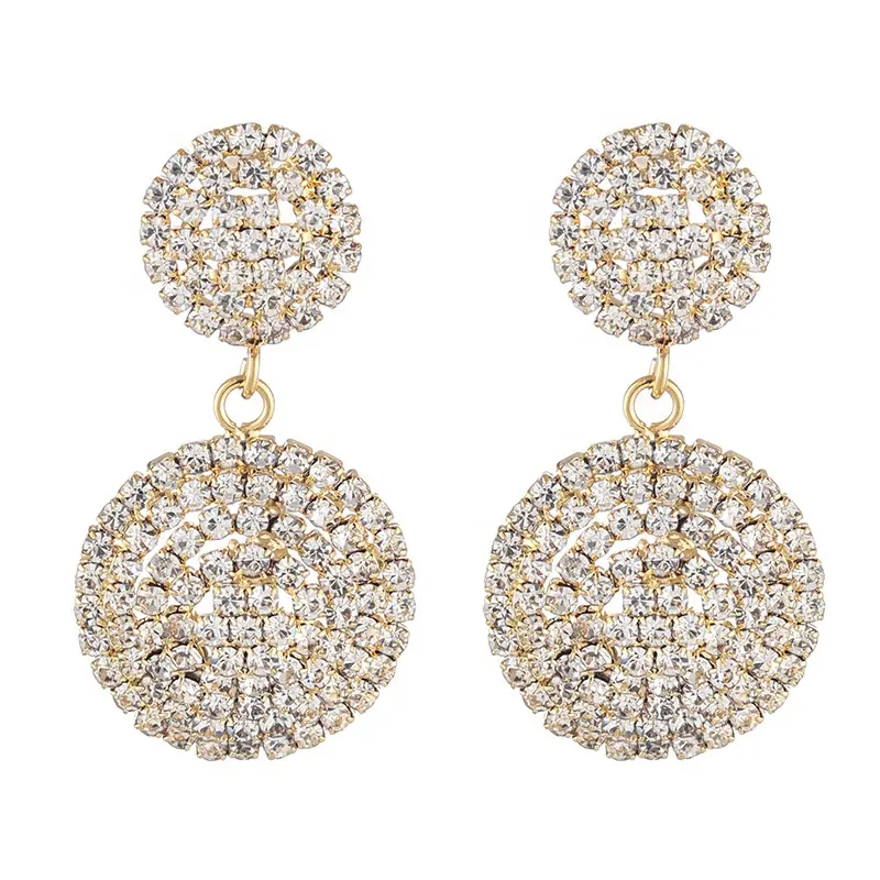 Ziming Fashion Rhinestone Button Earrings Crystal Diamond Round Earrings Luxury Evening Bridal Earrings