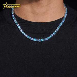 Collana <span class=keywords><strong>Tennis</strong></span> in <span class=keywords><strong>Argento</strong></span> <span class=keywords><strong>925</strong></span> con Moissanite Blu da 5mm, Gioielleria Fine Certificata GRA per Uomo e Donna - Product Image 5