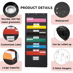 Black Hanging Wall <b>File</b> <b>Organizer</b> 6 Pockets Over Door Storage Office <b>Organizer</b> Oxford Material Hook Type - Product Image 3