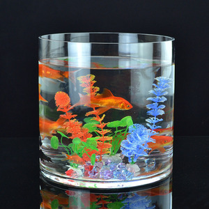 Aquarium cylindrique en verre, forme ronde transparente, pour la décoration de la maison, petit aquarium pour poissons rouges - Product Image 3