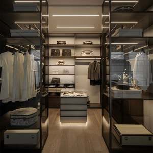 Placard moderne de luxe sur mesure en forme de L, dressing avec porte en verre, éclairage LED, placard de chambre à coucher - Product Image 2