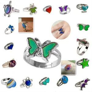 Оптовая продажа, модное кольцо с изменением цвета, чувствительное к температуре, с изображением бабочки