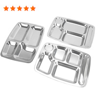 Bandeja infantil de aço inoxidável, bandeja de servir alimentos rápida para crianças, escolar, 5 compartimentos, bandeja de alimentos com placa de hospital