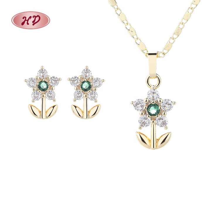 Oro Joyeria Fashion Jewelry Set 18K Gold Plated Zircon Necklace Earrings Colorful Dubai Bridal Floral Cheap Wedding Jewelry