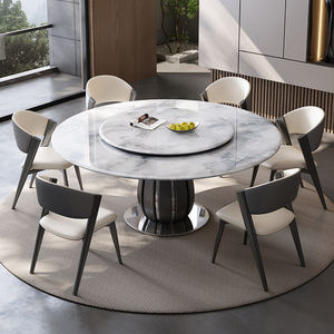 Ensemble de salle à manger moderne de luxe haut de gamme table ronde en acier inoxydable avec plateau tournant super chaise en pierre de cristal élégante et élégante - Product Image 3