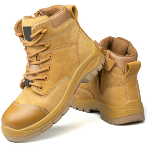 Botas de trabajo de seguridad de cuero DSF53 para hombre, botas tácticas color canela resistentes para exteriores, suela antipinchazos - Product Image 3