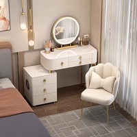 Coiffeuse intelligente en bois massif avec miroir en forme de nuage, chargement sans fil, style nordique de luxe léger, pour chambre à coucher, maquillage moderne