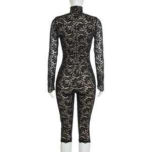 Viviblook D26JP337 Combinaison une pièce sexy pour femme à col montant, dentelle, découpes, manches longues, style clubwear - Product Image 4