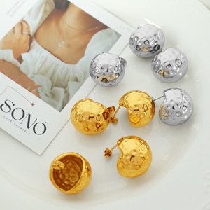 Stud Earrings Ball Shape Gold Silver Plated <b>Titanium</b> Steel Irregular Hollow Hemispherical For Women Everyday Wear - Product Image 1