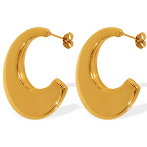 ต่างหูทรงเรขาคณิตรูปตัว C ชุบทอง เงิน ไทเทเนียมสตีล ต่างหูแฟชั่นสำหรับผู้หญิง - Product Image 5
