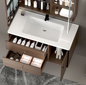 Mueble de Baño Moderno de Madera Sólida de Lujo para Villa, con Espejo Inteligente, Lavabo de Cerámica, Montado en la Pared, con Dos Cajones Silenciosos - Product Image 6