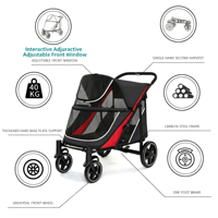 Chariot pliant robuste grande capacité pour animaux de compagnie, en tissu Oxford respirant avec maille, idéal pour le camping et les voyages en extérieur