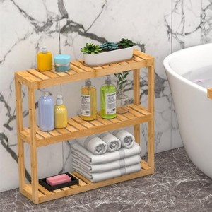 Étagère de salle de bain en bambou à 3 niveaux, porte-serviettes mural, organisateur de rangement, design minimaliste - Product Image 2
