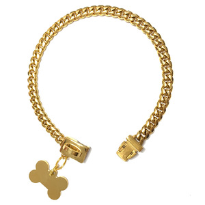 ปลอกคอสุนัขแบบ Cuban Link ขนาด 10 มม. ทำจากสแตนเลสสตีลสีทองหรูหรา พร้อมตัวล็อคกันน้ำอย่างปลอดภัย และป้ายห้อยคอรูปกระดูก - Product Image 6
