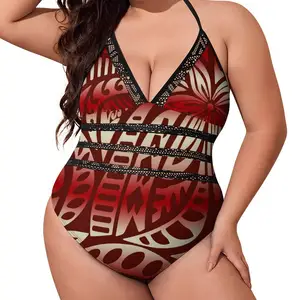 New Arrival Pacific Island Art Design Strappy Women Swimsuit Polynesian Tribal One Pieces Bikini Open Back Lace-Up Beachwear