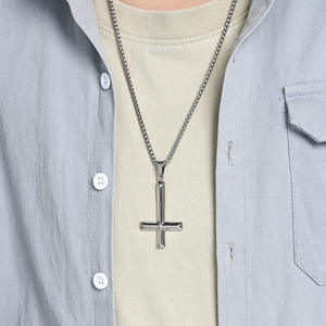 Inverted <b>Cross</b> Necklace For Men Titanium Steel Pendant Fashion Jewelry Male Accessory - Product Image 3