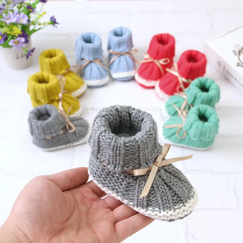 Mimixiong Wholesale Knitted 100% Acrylic Soft Baby Toddler Shoes For Kids Hot Sale Cute Style Winter Warm Children Baby Shoes