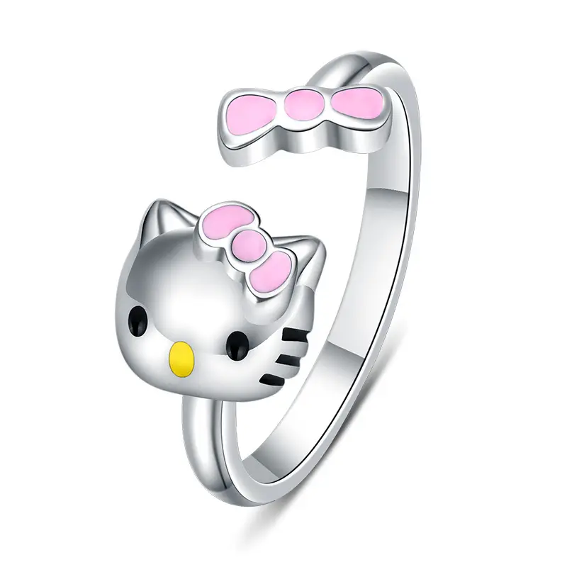 925 סטרלינג כסף בעלי החיים טבעת חמוד חתול פתוח טבעת לנשים ובנות