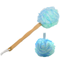 Nouvelle brosse de bain à manche extensible très vendue, 75g, grande fleur de bain dégradée en maille, éponge de douche en loofah avec manche en bois