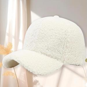 Lamb Wool <b>for</b> Women <b>Men</b> Solid Color Furry Hats Sports Hat <b>Winter</b> Warm Faux Shearling Baseball <b>Cap</b> - Product Image 2