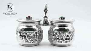 Boîte à fruits secs en argent sterling 925 à double compartiment, fabriquée à la main en Inde, récipient à collation en argent élégant, vaisselle de service - Product Image 2