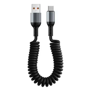 100W Snel Opladen Usb Type C Veerspoel Kabel Snellader Usb C Naar Type C Data Draad Voor Samsung S23 Xiaomi Ipad Huawei P60