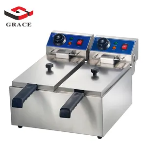 6L+6L Commercial Potato Chip Fryer Table Top Stainless Steel French Fries Machine 2 Tank 2 Basket Electrical Deep Fryer