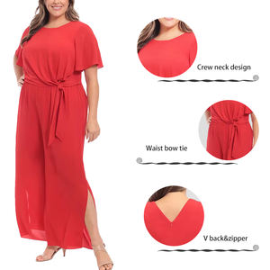 POVTY Vente en gros Tenue de fête <span class=keywords><strong>pour</strong></span> femmes personnalisée de grande taille Barboteuses élégantes à tricoter Manches bouffantes Taille haute Jambe large Respectueux de l'environnement - Product Image 2