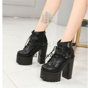 รองเท้าส้นสูงมีซิปผูกเชือกสุดเซ็กซี่สำหรับผู้หญิง, ไซส์<span class=keywords><strong>43</strong></span>รองเท้าส้นหนารองเท้าผู้หญิงส้นสี่เหลี่ยม - Product Image 1