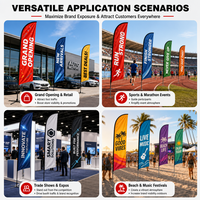 Drapeau publicitaire personnalisé en tissu 110g, impression HD 110%, résistant au vent 35mph, kit complet de fixation, base lestée, bannière extérieure