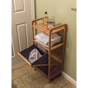 Cesto de Ropa Sucia Moderno y Ecológico con Tapa de Bambú, Asas de Transporte Fáciles, Ahorra Espacio, Esencial para el Baño y el Hogar - Product Image 4