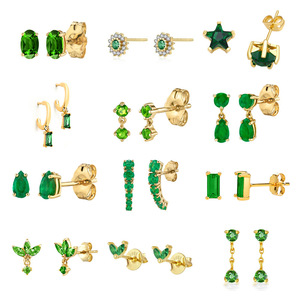 Pendientes de latón, pendientes de oro con colgante de circón verde Simple a la moda para mujer, Hainon <span class=keywords><strong>2084</strong></span> - Product Image 1