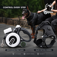 Ensemble laisse et harnais pour grands chiens, rétractable 5m, LED réfléchissant, gilet tactique anti-traction, vente en gros