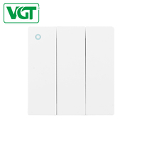 Interrupteurs et prises murales VGT en plastique blanc, 3 pôles, 10A, 220V, norme britannique, avec une durée de vie mécanique de 40 000 cycles.