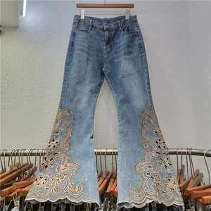 <span class=keywords><strong>Jeans</strong></span> da <span class=keywords><strong>Donna</strong></span> <span class=keywords><strong>con</strong></span> Ricamo a Onde e Fiori, <span class=keywords><strong>Vita</strong></span> Alta, Slim Fit, Elasticizzati, Leggermente Svasati <span class=keywords><strong>in</strong></span> Denim - Product Image 1