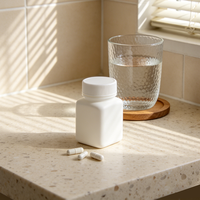Bouteille de stockage carrée opaque en PEHD de 70 ml, blanche, à couvercle à vis côtelé, pour l'emballage de pilules, capsules, granulés, poudres et échantillons chimiques