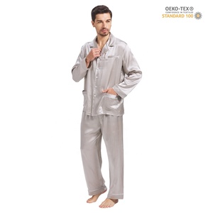 <span class=keywords><strong>Pyjama</strong></span> en soie biologique 100% gris argenté de luxe pour <span class=keywords><strong>homme</strong></span>, design de mode, haute qualité, 2 pièces, <span class=keywords><strong>pyjama</strong></span> en soie pure pour <span class=keywords><strong>homme</strong></span>, chemise de nuit - Product Image 4
