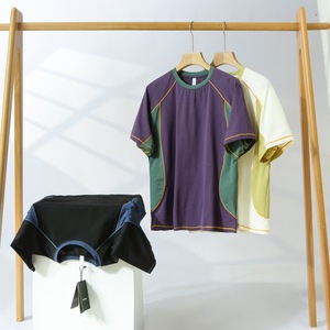 T-shirt en satin à manches courtes, séchage rapide, color block, unisexe, coupe classique, vêtements décontractés pour activités de plein air, printemps/été, étiquettes - Product Image 1
