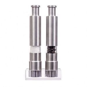Mini Stainless-Steel One-Handed Thumb Push Button Spice Mill Salt and <b>Pepper</b> <b>Grinder</b> Set with Stand for BBQ - Product Image 1
