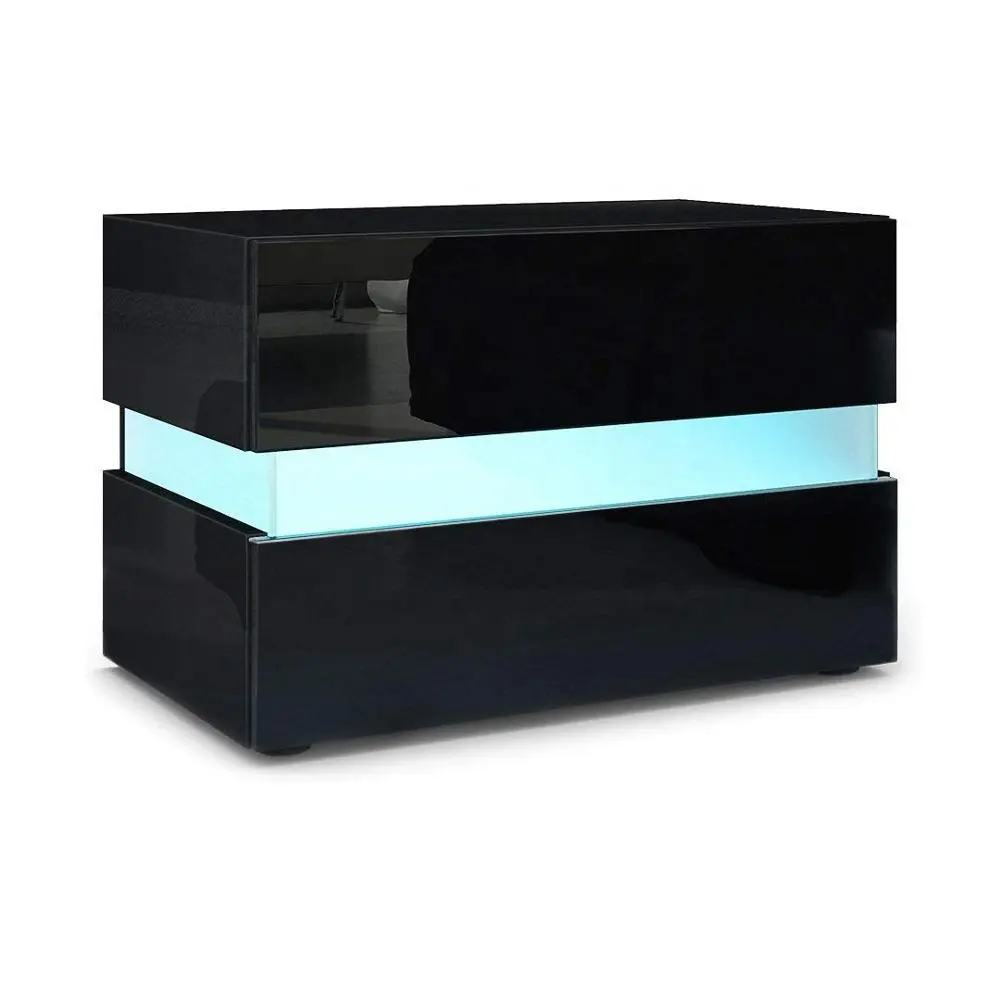 High Gloss 2 Drawers brust Wood Nightstand Table Bedside mit Led Light