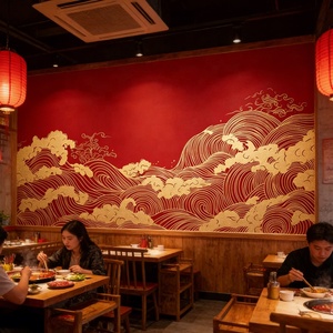 Waterproof Wave Wall <strong>Paper</strong> Restaurant Wall Decoration Wall Covering Red <strong>Textured</strong> Wave Mural Wallpaper - Product Image 2