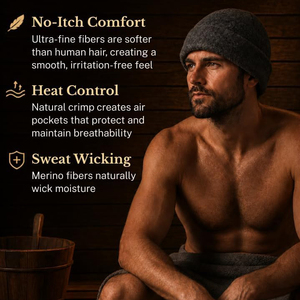 Nouveauté : Bonnet de sauna/chapeau de douche en laine mérinos écologique de luxe pour femmes et hommes adultes - Product Image 4
