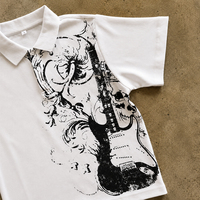 Maßgefertigtes Hochwertiges 100% Baumwoll-Übergrößen-Polo-Shirt mit Retro-Streetwear-Gitarren-Grafikdruck und Geradem Schulterdesign für Herren