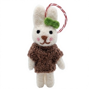 Meilleur Ornement de Noël Lapin en Feutre 100% Laine de l'Himalaya, Bandeau Vert Fait Main, Écologique, Traditionnel, Décoration Murale Intérieure - Product Image 2