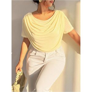 Haut ajusté à manches courtes et col drapé en maille pour femme, grande taille, style Y2K décontracté - Product Image 3
